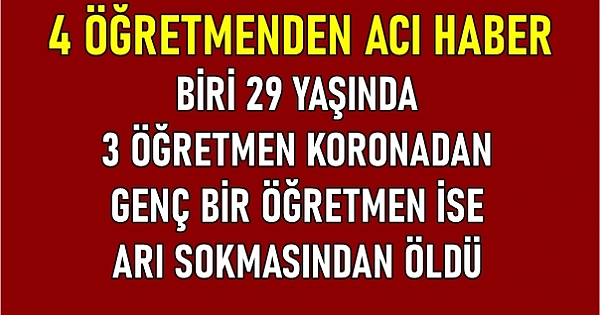 4 Öğretmenden Acı Haber, 3 Öğretmen Koronavirüsten, 1 Öğretmen Arı Sokmasından Öldü